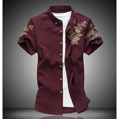 

Men's Shirt Floral Short Sleeve Daily Tops Cotton Casual Fashion Breathable Comfortable Wine White Black / Beach