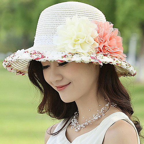 

Women's Kentucky Derby Street chic Straw Sun Hat-Patchwork Summer Beige