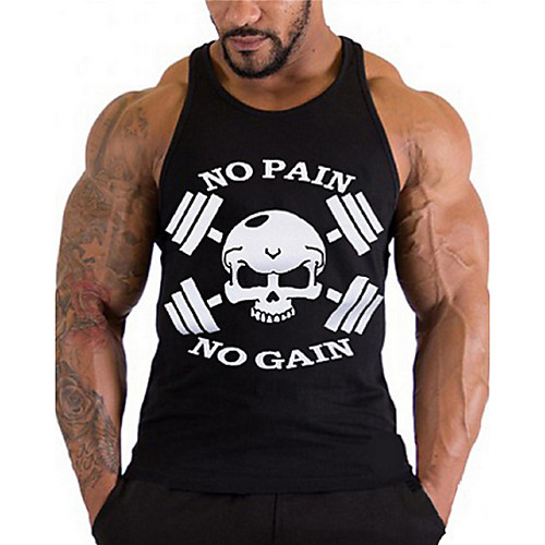 

Men's Tank Top Graphic Skull Letter Print Sleeveless Daily Tops Active White Black Army Green