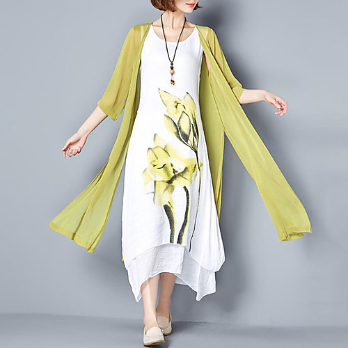 

Women's Two Piece Dress Maxi long Dress Purple Blushing Pink Gray Green Floral Print Summer Round Neck Hot Chinoiserie Loose Floral M L XL XXL 3XL 4XL 5XL / Cotton / Plus Size / Plus Size / Cotton