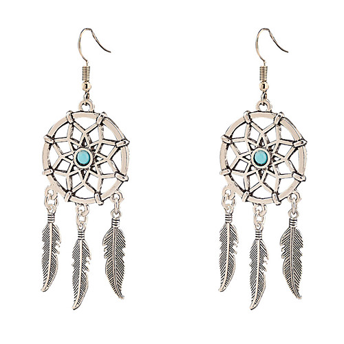 

Women's Pendant Dangle Earrings Single Strand Feather Unique Design Dangling Tassel Vintage European Fashion Earrings Jewelry Silvery For Daily Casual