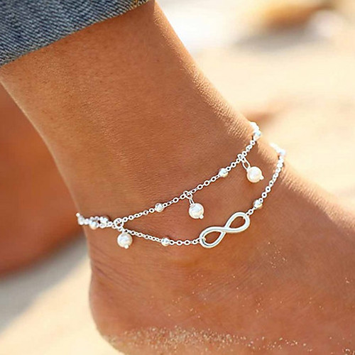 

Anklet Leg Chain Dainty Ladies Simple Women's Body Jewelry For Wedding Birthday Double Layered Twisted Double Imitation Pearl Alloy Infinity Silver Gold
