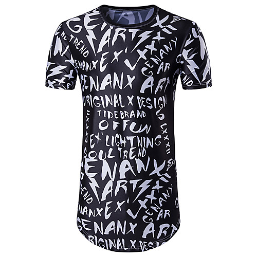 

Men's T shirt Letter Print Short Sleeve Daily Tops Cotton Black