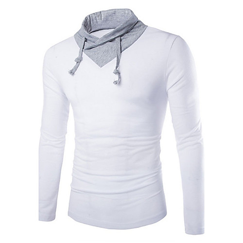 

Men's T shirt Color Block Long Sleeve Daily Tops Cotton White Black Dark Gray
