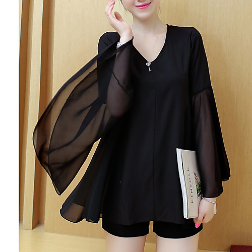 

Women's Blouse Solid Colored Plus Size Long Sleeve Going out Tops Vintage Sophisticated White Black