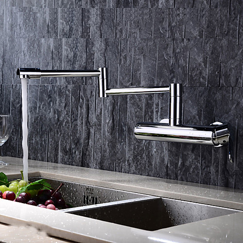 

Brass Kitchen Faucet,Chrome Pot Filler Wall Mounted Foldable Modern Kitchen Taps with Cold and Hot Switch and Valve