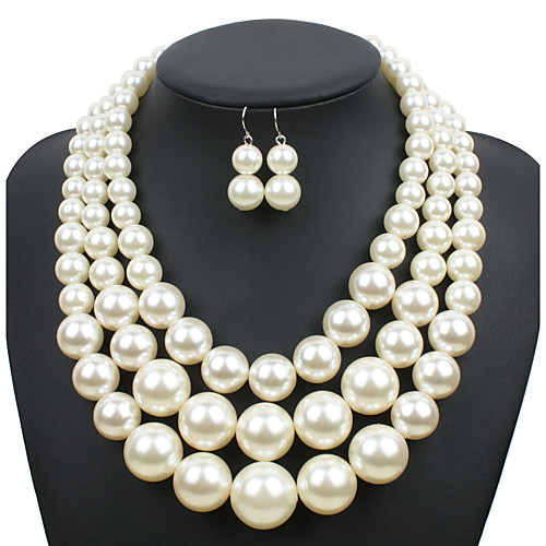 

Women's Pearl Jewelry Set trinity necklace Ladies Elegant Euramerican fancy Pearl Earrings Jewelry Red / Dark Coffee / Beige For Wedding Party Special Occasion Casual Daily Masquerade