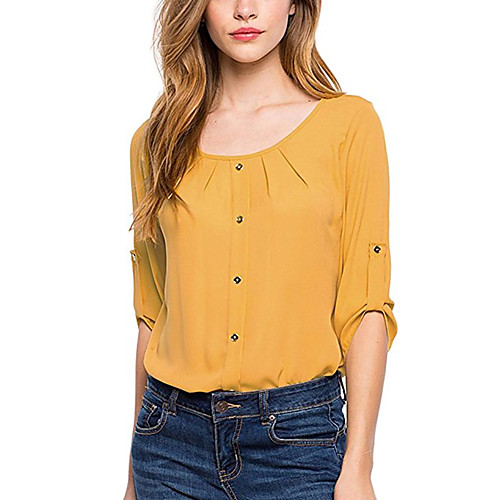 

Women's Blouse Solid Colored Daily Tops Yellow Wine Green