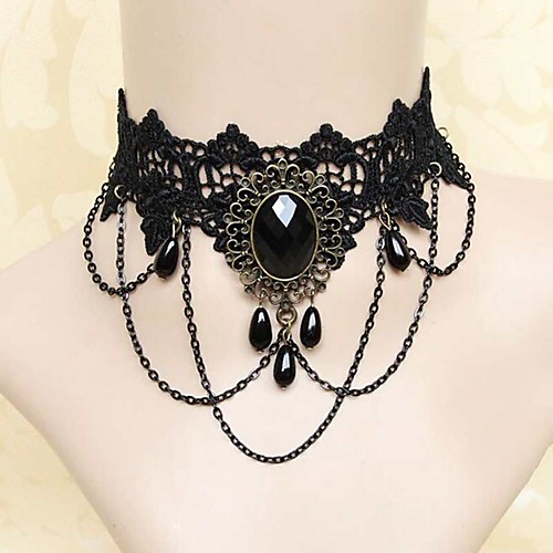 

Women's Onyx Crystal Choker Necklace Tassel Fringe Ladies Gothic Bohemian Punk Alloy Black Necklace Jewelry For Party Wedding Casual Daily Cosplay Costumes