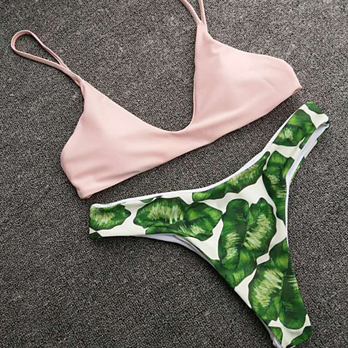 

Women's Bikini Swimsuit Floral Blushing Pink Swimwear Halter Neck Bathing Suits Floral