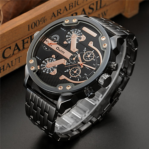 

Oulm Men's Sport Watch Military Watch Wrist Watch Stainless Steel Black / Rose Gold 30 m Water Resistant / Waterproof Dual Time Zones Cool Analog Luxury Vintage Casual Bangle Fashion - Black / Gold