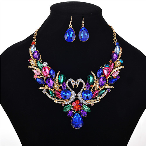 

Women's Crystal Jewelry Set Necklace Earrings Pear Cut Swan Animal Rainbow Ladies Luxury Elegant Fashion Vintage Victorian Crystal Rhinestone Earrings Jewelry Rainbow For Party Wedding Casual Daily