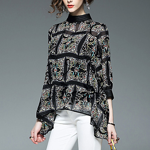 

Women's Graphic Blouse Print Daily Tops Stand Collar Black