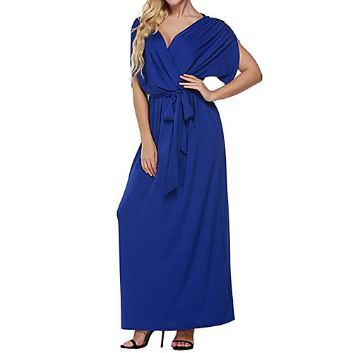 

Women's Sheath Dress Maxi long Dress Purple Wine Green Royal Blue White Black Navy Blue Short Sleeve Blue Solid Colored Summer V Neck Going out Loose M L XL XXL 3XL 4XL / Plus Size / Plus Size