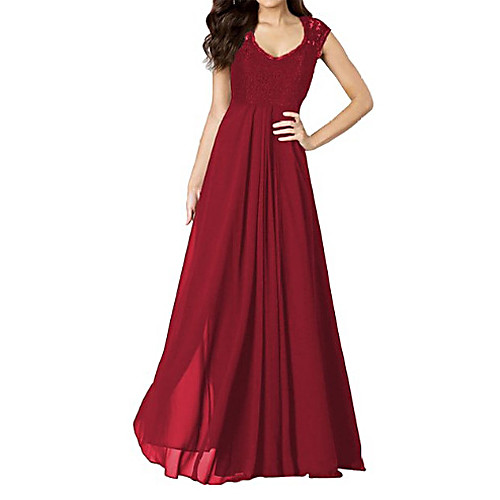 

Women's Swing Dress Maxi long Dress Black Blue Red Sleeveless Red Solid Colored Backless Ruched Cut Out Summer U Neck Vintage Party Holiday Going out S M L XL XXL / Lace