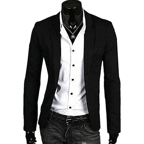 

Men's Blazer Daily Solid Colored Slim Linen Men's Suit Red / Navy Blue / Pink - V Neck / Fall / Spring / Long Sleeve / Business Casual