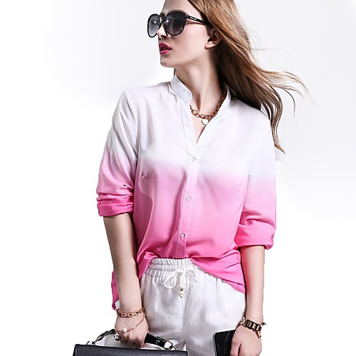 

Women's Blouse Patchwork Long Sleeve Daily Tops Blue Blushing Pink