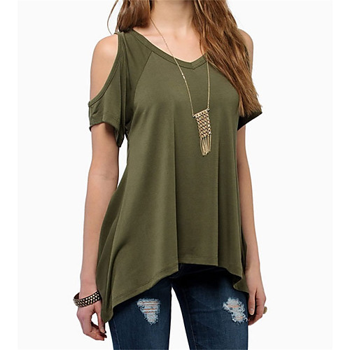 

Women's Solid Colored T-shirt Daily Beach V Neck Wine / Black / Purple / Red / Army Green / Royal Blue / Brown / Gray