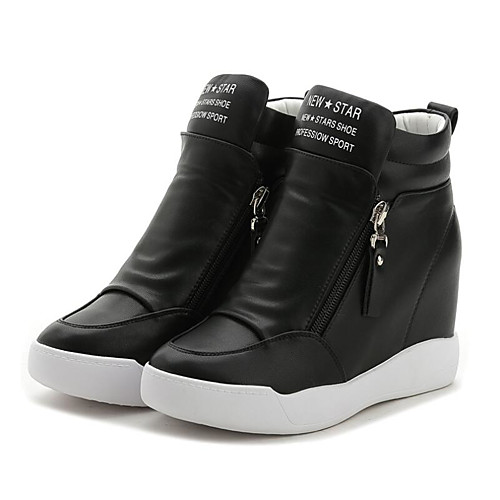 

Women's Sneakers Comfort Shoes Height Increasing Shoes Hidden Heel Round Toe Sporty Casual Daily Outdoor Walking Shoes Microfiber Solid Colored White Black / EU39