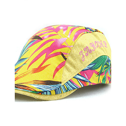 

Unisex Beret Hat Cotton Active - Tropical Print Black Blue Yellow