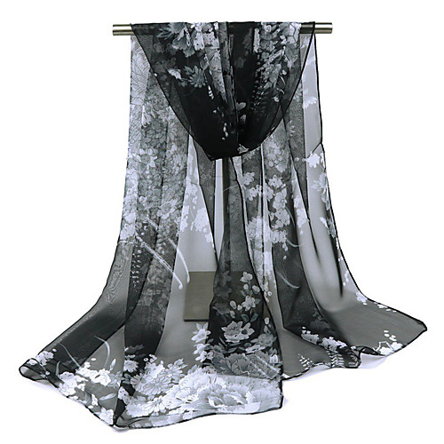 

Women's Chiffon Rectangle Scarf - Floral Print / Cute