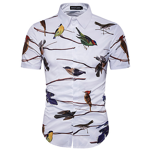 

Men's Shirt Animal Plus Size Print Short Sleeve Daily Slim Tops White / Summer