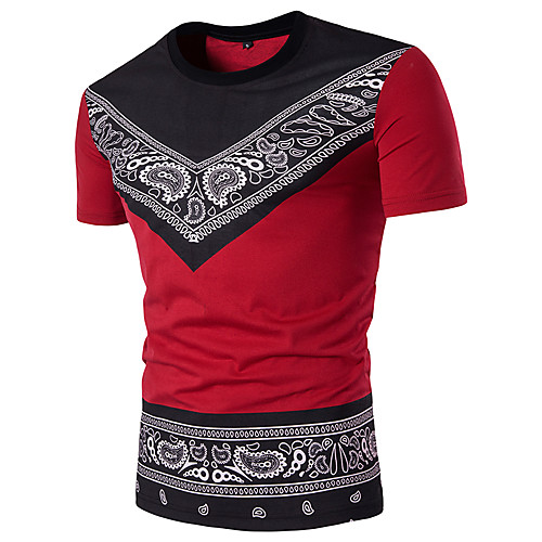 

Men's T shirt Shirt Graphic Paisley Tribal Short Sleeve Daily Slim Tops Cotton Streetwear Round Neck White Red Black / Sports