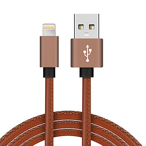 

USB 2.0 Lightning Cable Braided High Speed Gold Plated <1m / 3ft PU Leather Aluminum For Macbook iPad Apple Phone Accessory