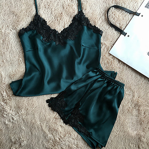 

Women's Sexy Satin & Silk Suits Nightwear Solid Colored Blushing Pink / Wine / Army Green M L XL