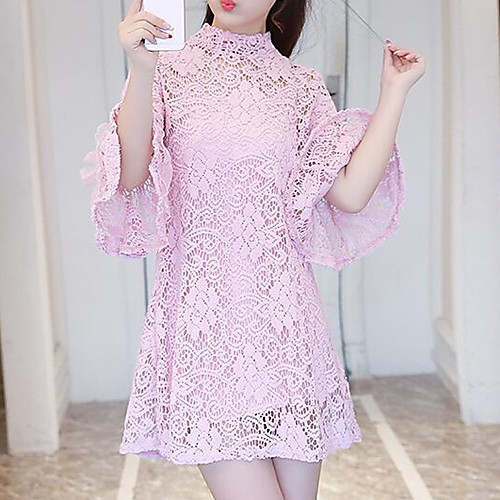 

Women's Shift Dress Short Mini Dress Blushing Pink Black Beige Solid Colored Summer Crew Neck Holiday Work Flare Cuff Sleeve S M L XL XXL 3XL / Plus Size / Plus Size