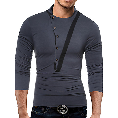 

Men's T shirt Solid Colored Long Sleeve Casual Tops Cotton Active Black Gray