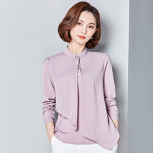 

Women's Shirt Solid Colored Long Sleeve Work Tops Blushing Pink Wine Green