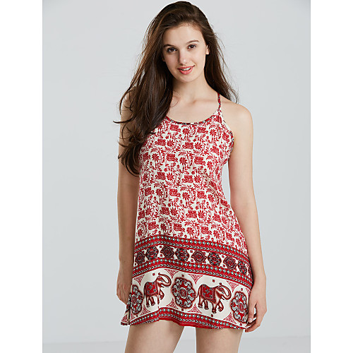

Women's Strap Dress Short Mini Dress Red Blue Sleeveless Print Summer Boho Holiday Boho Bohemia Beach S M L XL / Backless