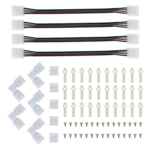 

LED Strip Connector and Mount Bracket 5050 RGB Strip Light Connector L Shape Solderless Snap Down 4 Conductor LED RGB Connector for Right Angle Cor