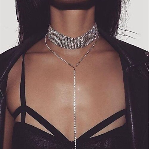 

Women's Synthetic Diamond Choker Necklace Y Necklace Ladies Unique Design Bikini Blinging Crystal Leather Silver Gold Necklace Jewelry For Party Wedding Casual Daily / Long Necklace