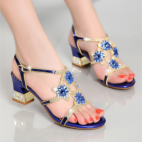 

Women's Sandals Chunky Heel Club Shoes Dress Party & Evening PU Rhinestone Purple Blue Gold