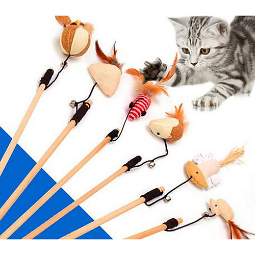 

Feather Toy Mouse Toy Cat Teasers Interactive Toy Mice & Animal Toy Bells Interactive Cat Toys Fun Cat Toys Cat Kitten 2 Durable Fabric Plastic Gift Pet Toy Pet Play