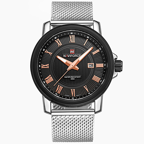 

NAVIFORCE Men's Sport Watch Wrist Watch Quartz Stainless Steel Silver Calendar / date / day Cool Analog Luxury Casual Fashion - Gold Silver