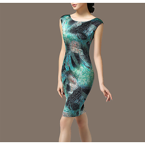 

Women's Sheath Dress Short Mini Dress Green Sleeveless Print Summer Round Neck Work Slim S M L XL XXL 3XL 4XL / Plus Size / Plus Size