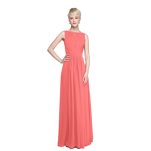 

Sheath / Column Bateau Neck Floor Length Chiffon Bridesmaid Dress with Sash / Ribbon / Criss Cross / Draping / Split Front
