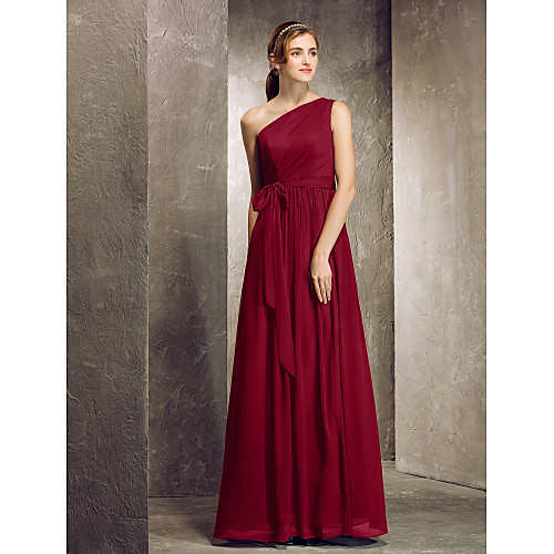 

Sheath / Column One Shoulder Floor Length Chiffon Bridesmaid Dress with Side Draping