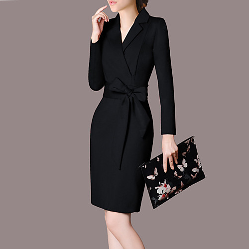 

Women's Bodycon Short Mini Dress Black Red Long Sleeve Solid Colored Spring Summer V Neck Work Slim S M L XL XXL 3XL / Plus Size / Plus Size
