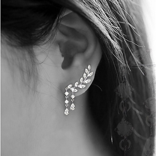 

Women's Cubic Zirconia Stud Earrings Ear Climbers Climber Earrings Leaf Drop Ladies Simple Tassel Elegant Blinging everyday Earrings Jewelry Silver / Gold For Party Wedding Gift Daily Masquerade
