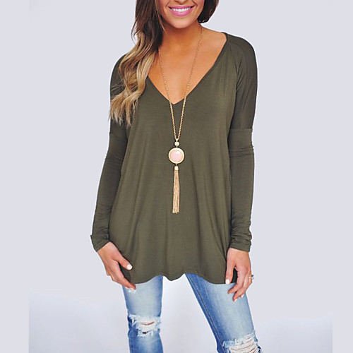 

Women's Plus Size Solid Colored T-shirt Casual V Neck White / Black / Green