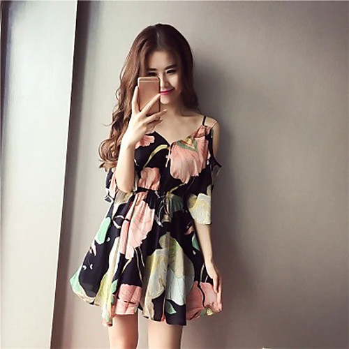 

Women's Strap Dress Short Mini Dress Blue Blushing Pink Half-Sleeve Floral Ruched Ruffle Spring Summer Streetwear Boho Going out Beach Flare Cuff Sleeve Off Shoulder S M L XL XXL