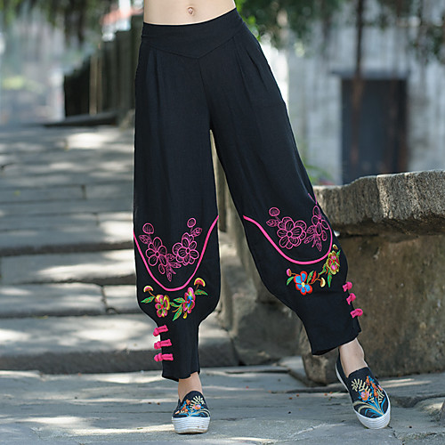 

Women's Chinoiserie Daily Loose Loose Chinos Pants - Multi Color Print Black M / L / XL