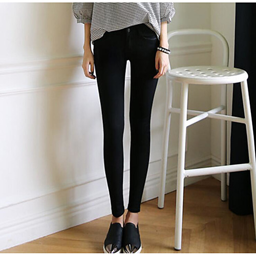 

Women's Streetwear Daily Skinny Chinos Pants Solid Colored Black Blue