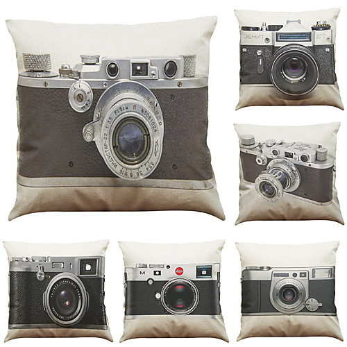 

6 pcs Linen Pillow Cover Pillow Case, Solid Colored Geometric Textured Traditional / Classic Bolster Beach Style
