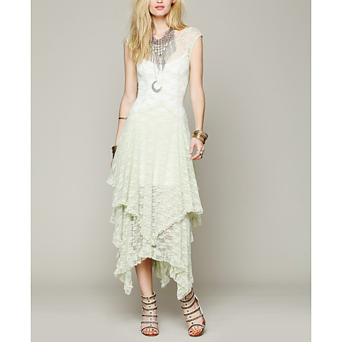 

Women's Loose Midi Dress White Black Fuchsia Beige Gray Sleeveless White Solid Colored Summer Strapless Going out Lace S M L XL