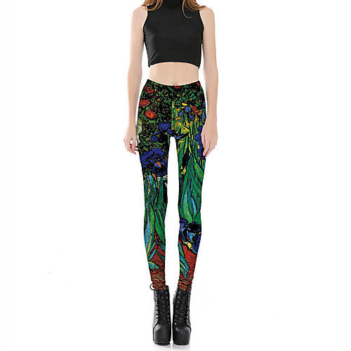 

Women's Plus Size Daily Skinny Chinos Pants Plants Floral Print Green